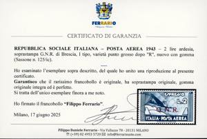 1943 - 2 lire ardesia, soprastampa ... 