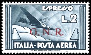 1943 - 2 lire ardesia, soprastampa G.N.R. di ... 