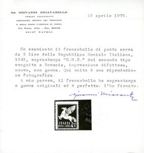 1943 - 5 lire, soprastampa G.N.R. ... 