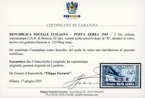 1943 - 2 lire ardesia, soprastampa ... 