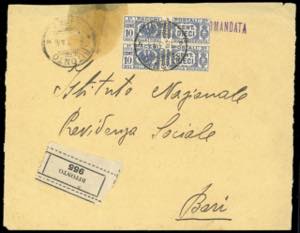 1944 - 10 cent. azzurro, fasci al centro ... 