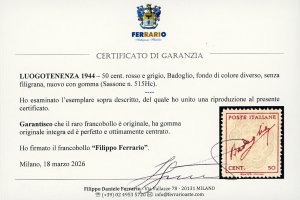 1944 - 50 cent. rosso e grigio, ... 