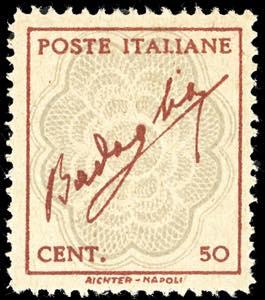 1944 - 50 cent. rosso e grigio, Badoglio, ... 