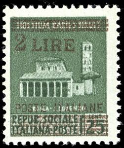 1945 - 2 lire su 25 cent., soprastampa rosso ... 