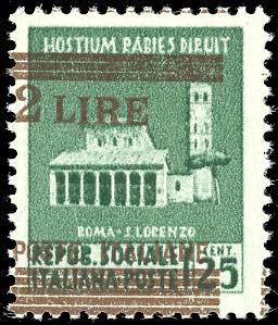 1945 - 2 lire su 25 cent., soprastampa rosso ... 