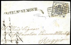 1859 - 20 cent. nero violaceo (15b), angolo ... 