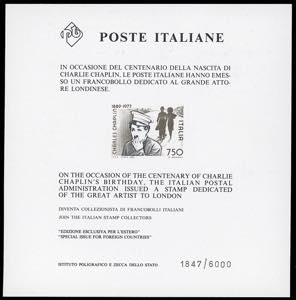 1989 - 750 lire Chaplin, foglietto speciale ... 