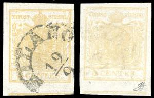 1850 - 5 cent. giallo ocra, stampa ... 