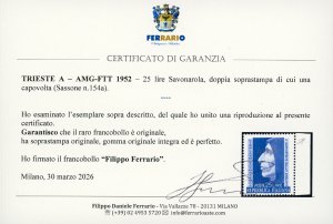 1952 - 25 lire Savonarola, doppia ... 