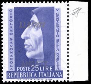 1952 - 25 lire Savonarola, doppia ... 