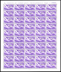POSTA AEREA 1954 - 50 lire, nuovo tipo di ... 