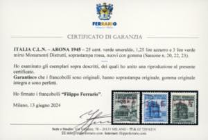 ARONA 1945 -  25 cent., 1 lira e 3 ... 