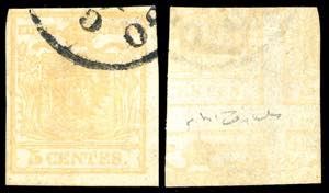 1851 - 5 cent. giallo ocra, stampa ... 