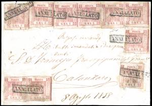 1858 - 1 grano rosa chiaro (3), tre coppie ... 