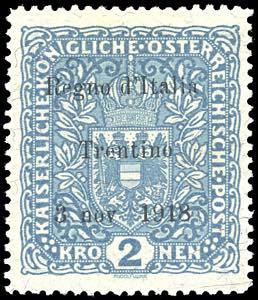 TRENTINO ALTO ADIGE 1918 - 2 k. azzurro, ... 