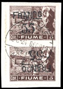 FIUME 1919/20 - 55 cent. su 5 cor., carta C, ... 