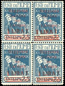 FIUME 1920 - 1 lira su 25 cent. indaco, II ... 