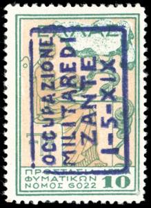 ZANTE 1941 - 10 l. Beneficenza, scritta ... 