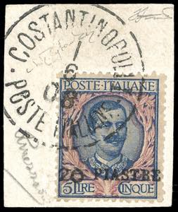 COSTANTINOPOLI 1908 - 20 piastre su 5 lire, ... 
