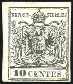 1857 - 10 cent. nero, carta a macchina (19), ... 