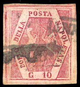 1859 - 10 grana carminio, falso per posta ... 