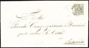 1858 - 10 cent. nero grigio, carta a ... 