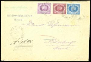 1892 - 10 cent. azzurro, 25 cent. lacca e 40 ... 