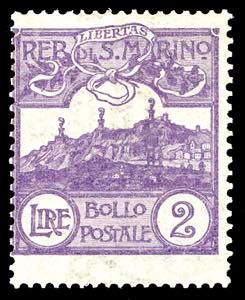 1903 - 2 lire violetto vivo scuro Veduta ... 