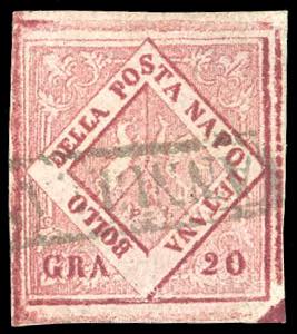 1859 - 20 grana carminio, falso per posta ... 