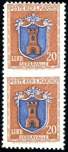 1946 - 20 lire Stemmi, coppia verticale non ... 