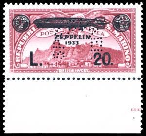 1933 - 20 lire su 3 lire carminio Zeppelin, ... 