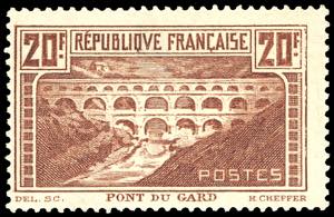 FRANCIA 1929 - 20 fr. Pont du Gard, carta ... 