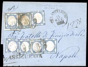 1861 - 2 grana azzurro (20b), sette ... 
