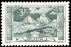 SVIZZERA 1914 - 3 f. Monti svizzeri (142), ... 