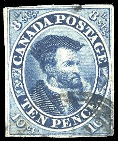 CANADA 1852 - 10 p. blu, J.Carte (Yv.8), ... 