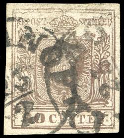 FALSI PER POSTA 1858 - 30 cent. bruno ... 