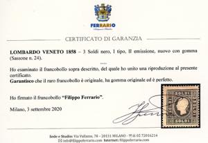 1858 - 3 soldi nero, I tipo (24), ... 