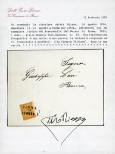 1854 - 5 cent. giallo arancio, ... 