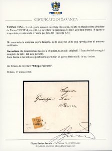 1854 - 5 cent. giallo arancio, ... 