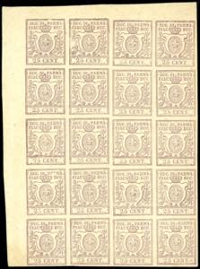 1857 - 25 cent. bruno lilla (10), blocco di ... 