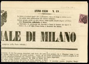 1858 - 6 cent. rosa vivo (1), corto in alto, ... 