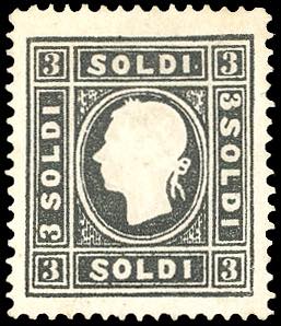 1859 - 3 soldi nero, II tipo (29), gomma ... 