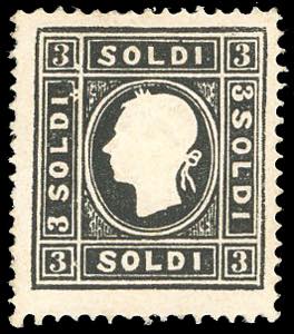 1859 - 3 soldi nero, II tipo (29), nuovo, ... 