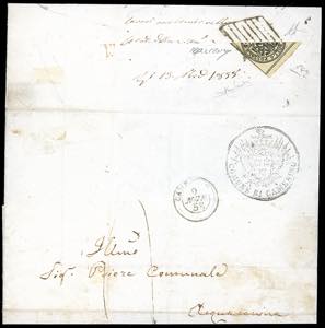 1858 - 4 baj giallo chiaro (5Ab), frazionato ... 