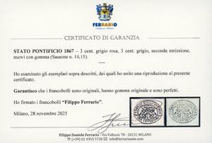 1867 - 3 cent. un esemplare grigio ... 