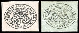 1867 - 3 cent. un esemplare grigio rosa ed ... 