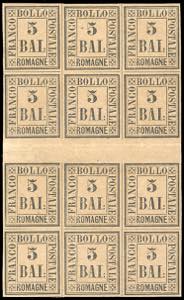 1859 - 5 baj violetto (6), blocco di 12 ... 