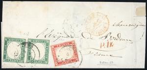 1857 - 5 cent. verde smeraldo, coppia, ... 