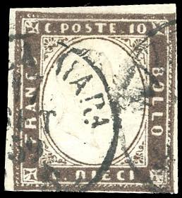1859 - 10 cent. bruno cioccolato scuro ... 