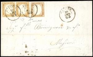 1863 - 10 cent. arancio ocra, due esemplari, ... 